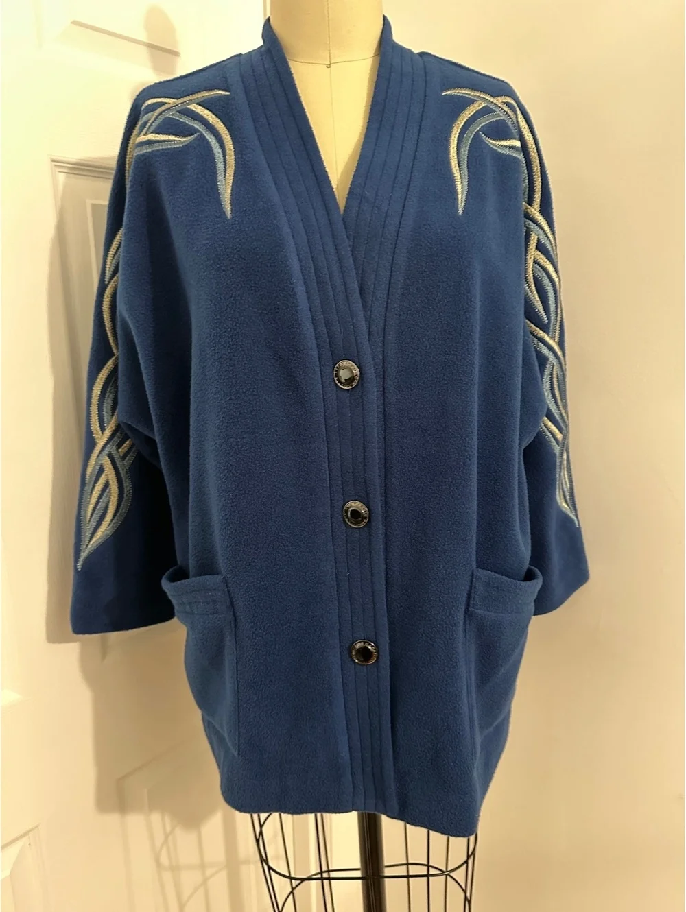 VTG 90s Bob Mackie Blue Embroidered Women's Cardigan Avant Garde XL